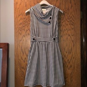 Houndstooth Scarf Neck Dress with Pockets